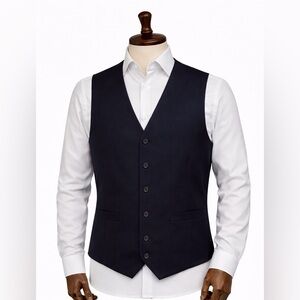 Men’s Dark Navy Formal Vest Size L Classic Suit Waistcoat
